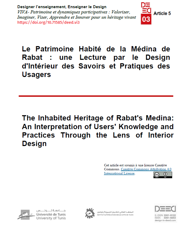 Le Patrimoine Habité de la Médina de Rabat : une Lecture par le Design d'Intérieur des Savoirs et Pratiques des Usagers
